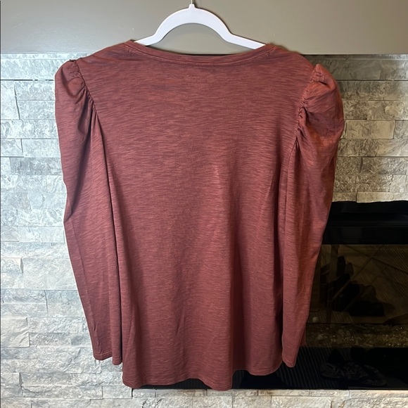 Chico's Cotton Slub Basic Rust Knit V neckline Graphic Blouse size XL /3 - Picture 10 of 11
